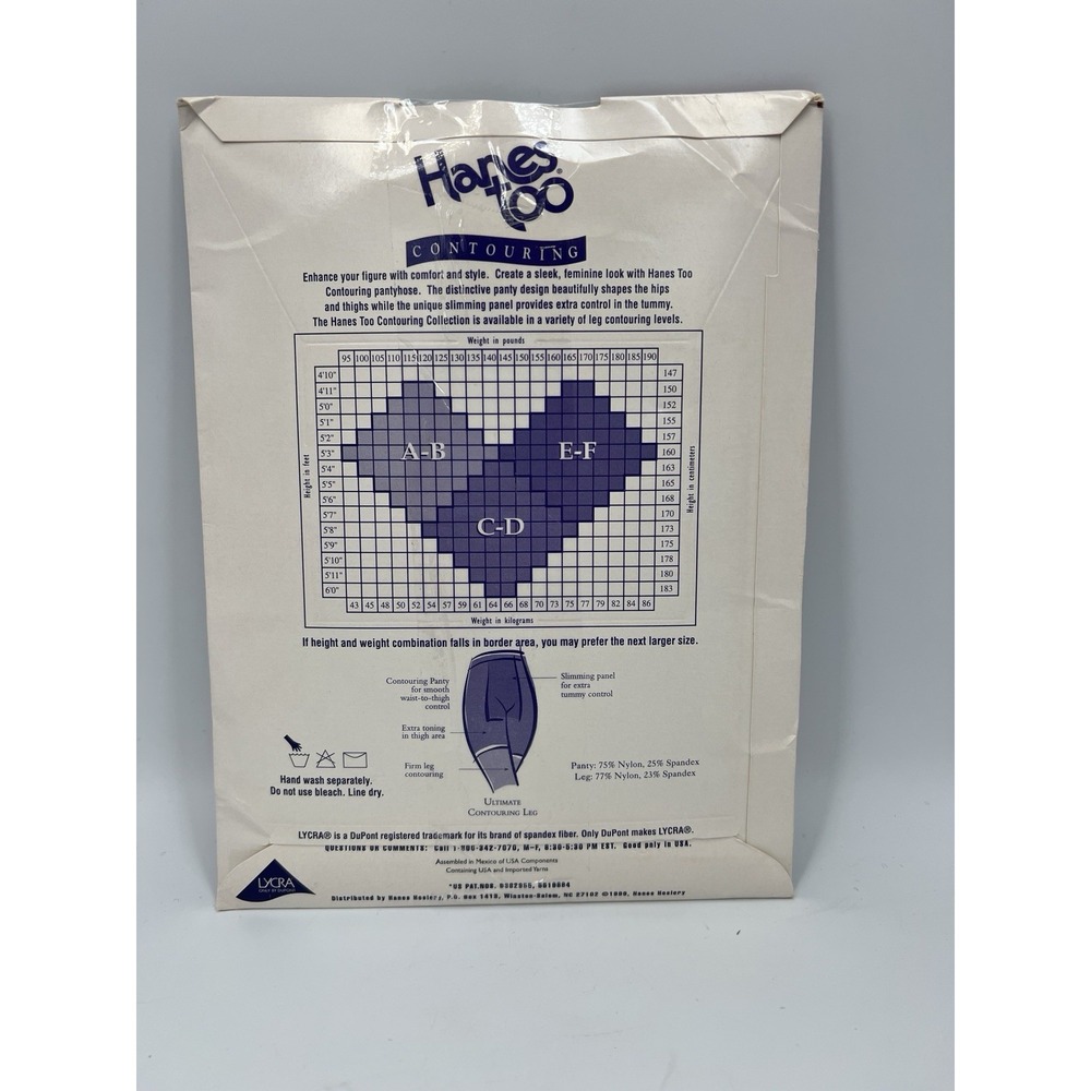 Hanes Too Contouring Pantyhose, Barely Black, Size‎ CD Vintage 1999 - Picture 2 of 3